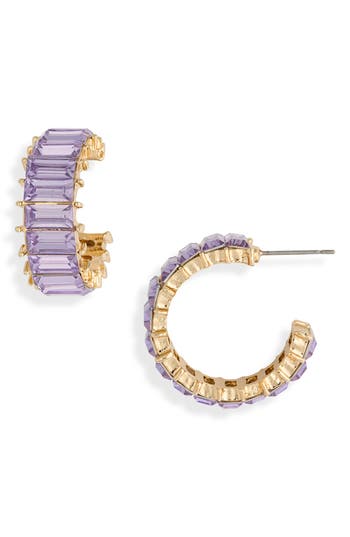 Cara Baguette Crystal Huggie Hoop Earrings In Purple