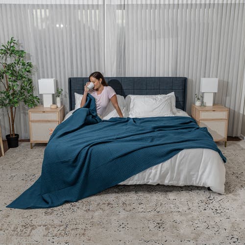 Comfy Cubs Adult Waffle Blanket In Neptune