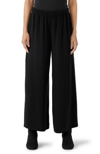 EILEEN FISHER EILEEN FISHER SILK CREPE GEORGETTE ANKLE WIDE LEG PANTS