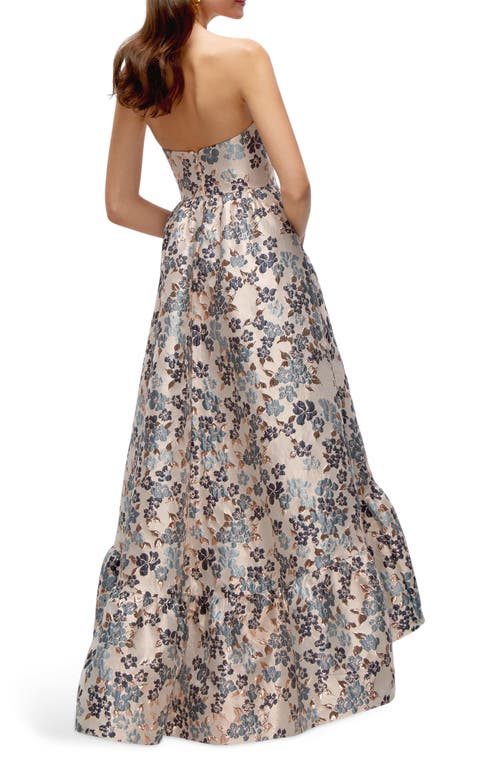 Dessy Collection Floral Brocade High-low Gown In Indigo Midnight