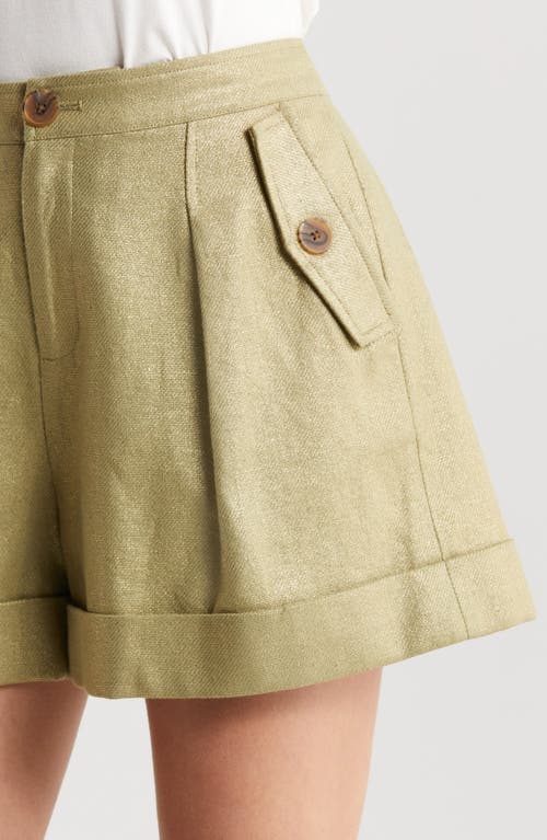 L Agence Safari Cotton-linen Short In Oil Green/gold