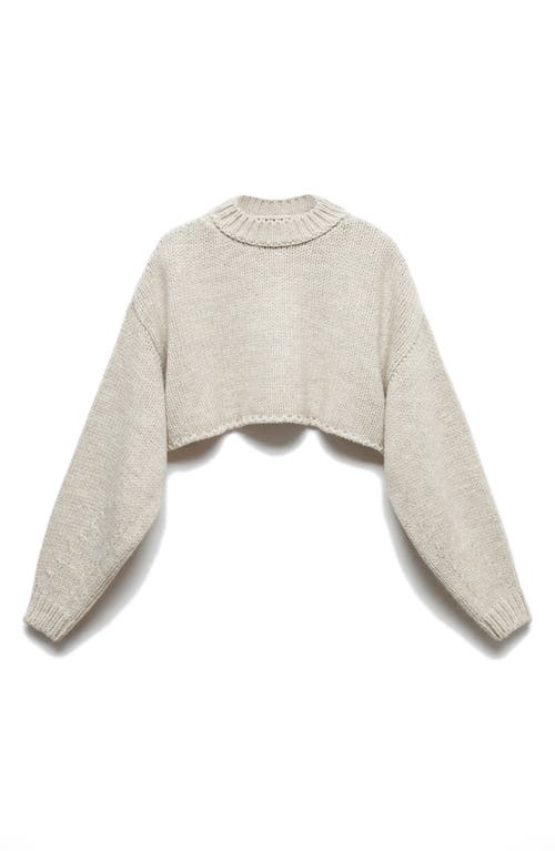 Mango Crewneck Crop Sweater In Light/pastel Grey