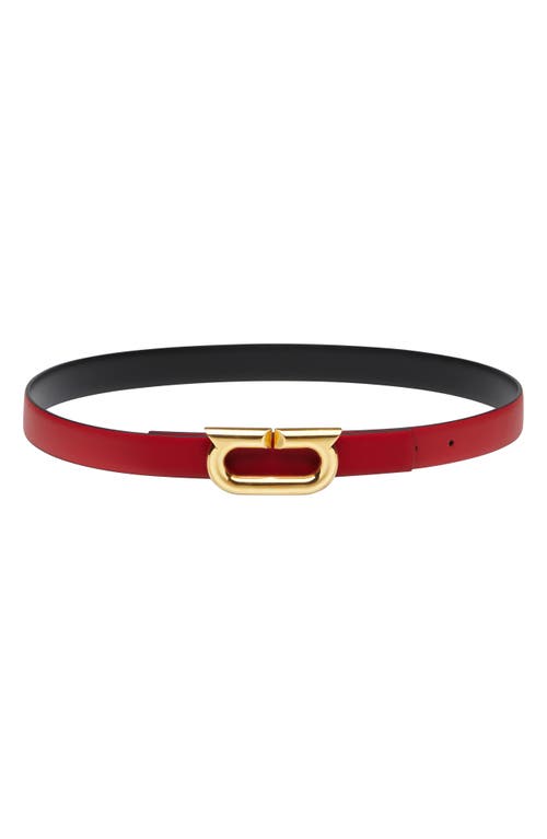 Ferragamo Gancio Ellipse Buckle Reversible Leather Belt In Flame Red/nero