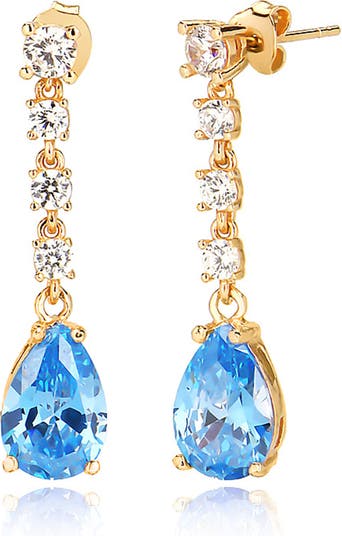 Cubic Zircoina Blue Topaz Linear Drop Earrings