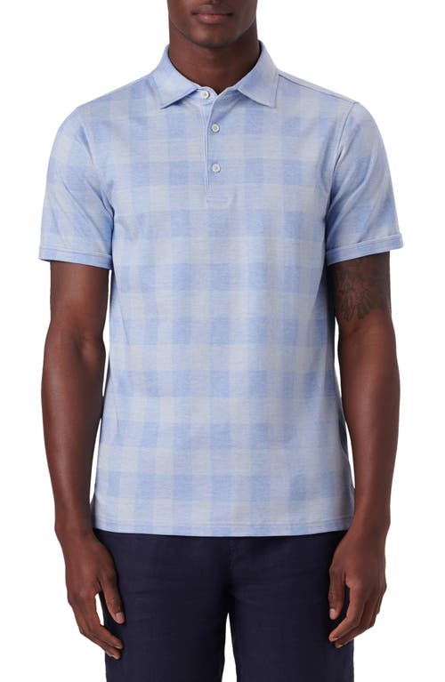 Bugatchi Plaid Short Sleeve Cotton Polo in Sky at Nordstrom, Size Xx-Large