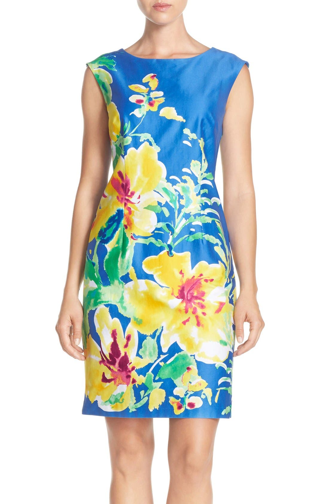 Chetta B Floral Print Sateen Sheath Dress | Nordstrom