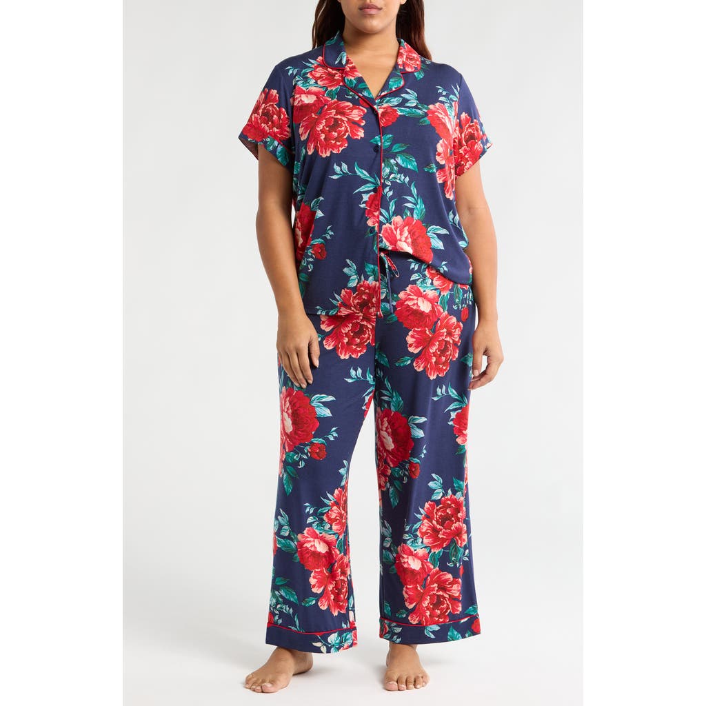 Nordstrom Moonlight Eco Crop Pajamas In Navy In Bloom