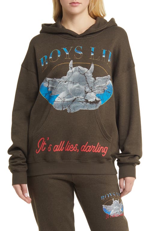 BOYS LIE Here Lies Cotton Blend Graphic Hoodie Brown at Nordstrom,