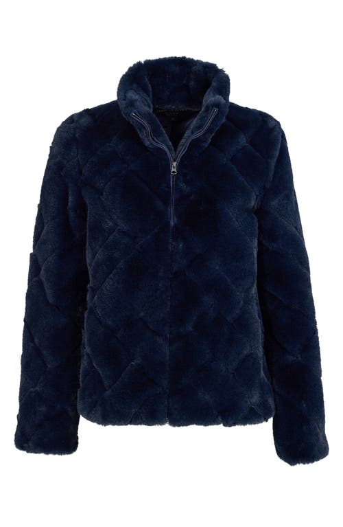 Shop Donna Salyers Fabulous-furs Donna Salyers Fabulous Furs Paige Faux Fur Quilted Jacket In Navy