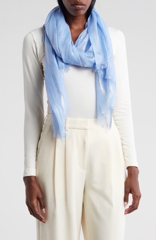 Cole Haan Metallic Stripe Oblong Scarf In Vista Blue