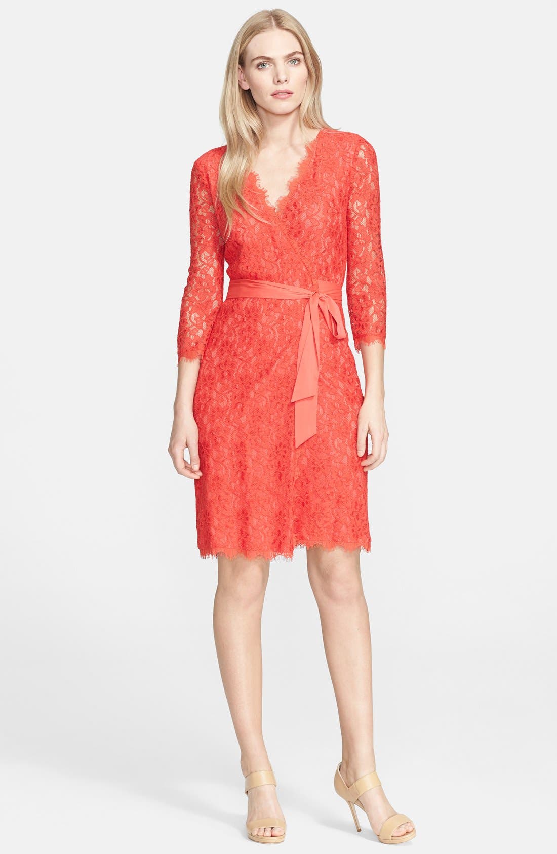 red lace wrap dress