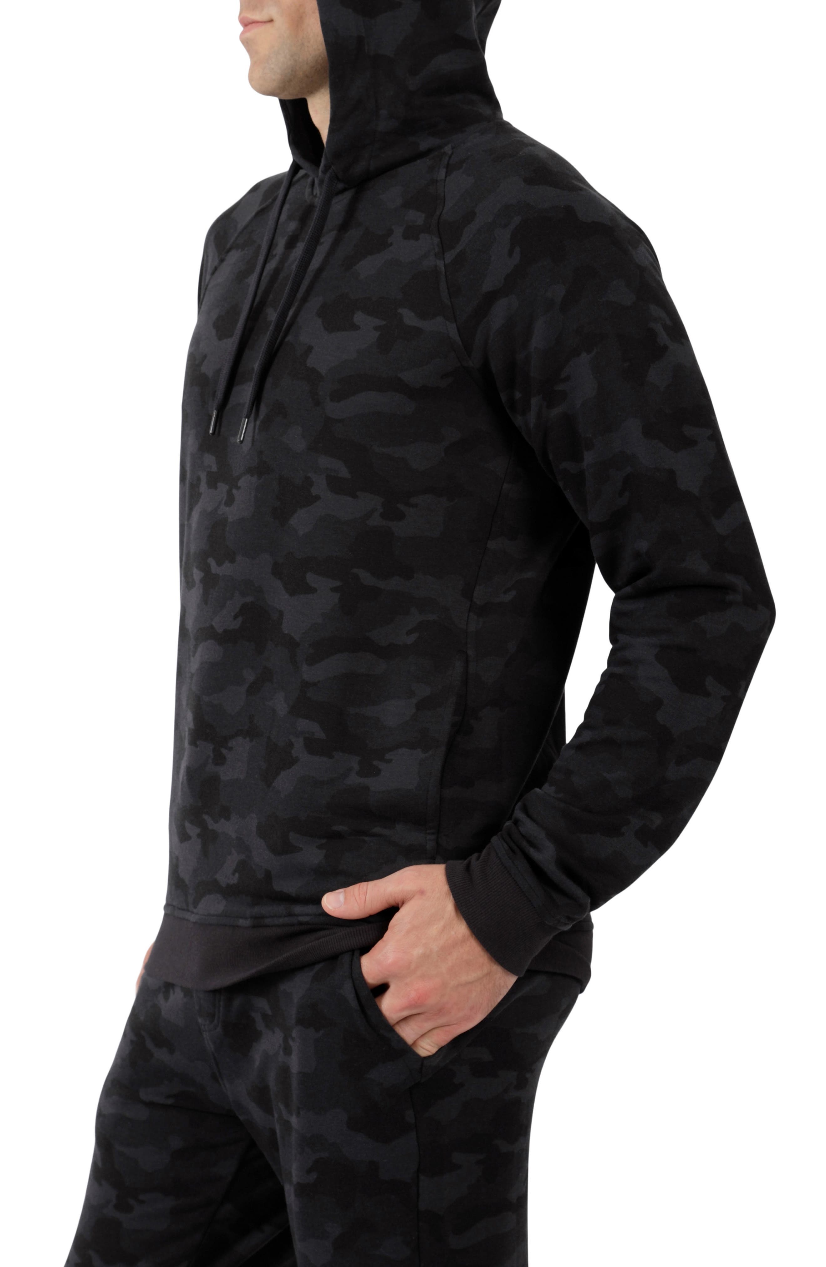 90 Degree By Reflex Terry Pullover Drawstring Hoodie In P600 Camo Black Com