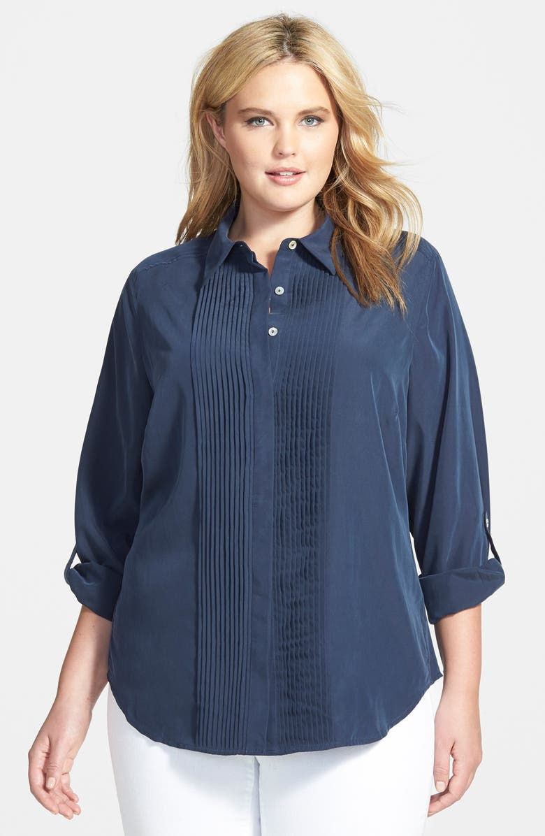 Foxcroft Roll Sleeve Pintuck Shirt (Plus Size) | Nordstrom