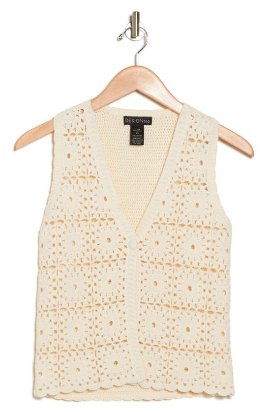 Design History Granny Square Crochet Sweater Vest In Linen