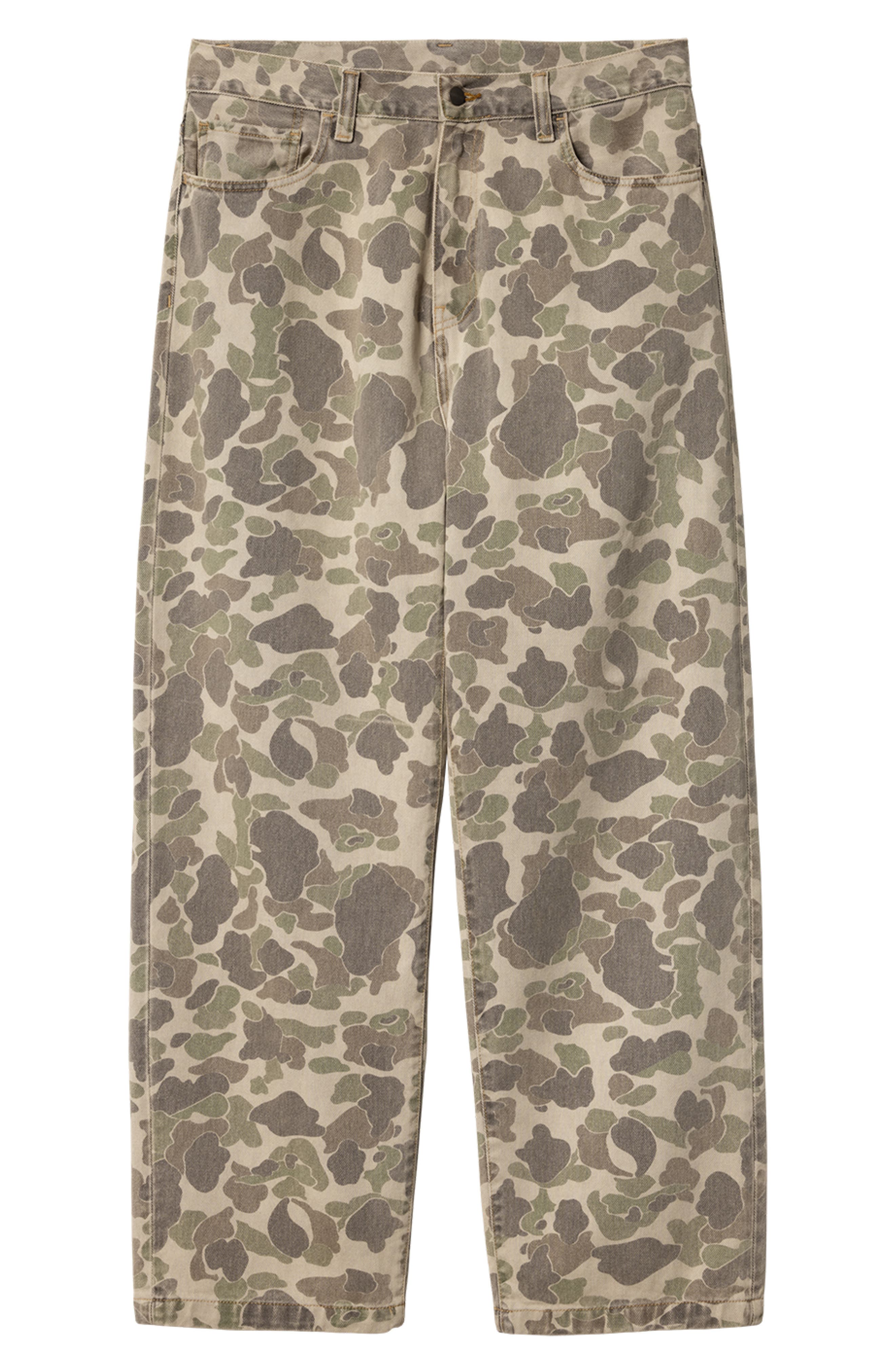Carhartt Work In Progress Duck Landon Camo Loose Tapered Organic Cotton Jeans in Camo Duck Black Bleached 