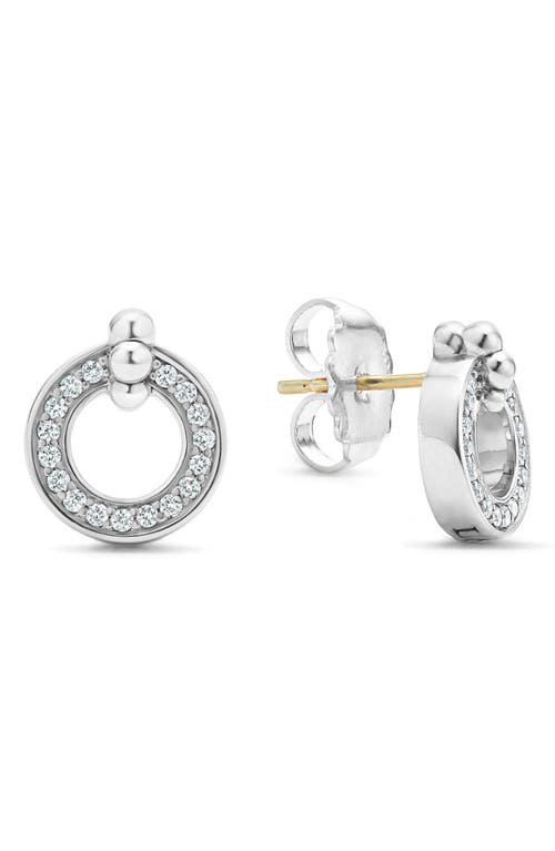 Shop Lagos Caviar Spark Diamond Open Circle Stud Earrings In Diamond/silver