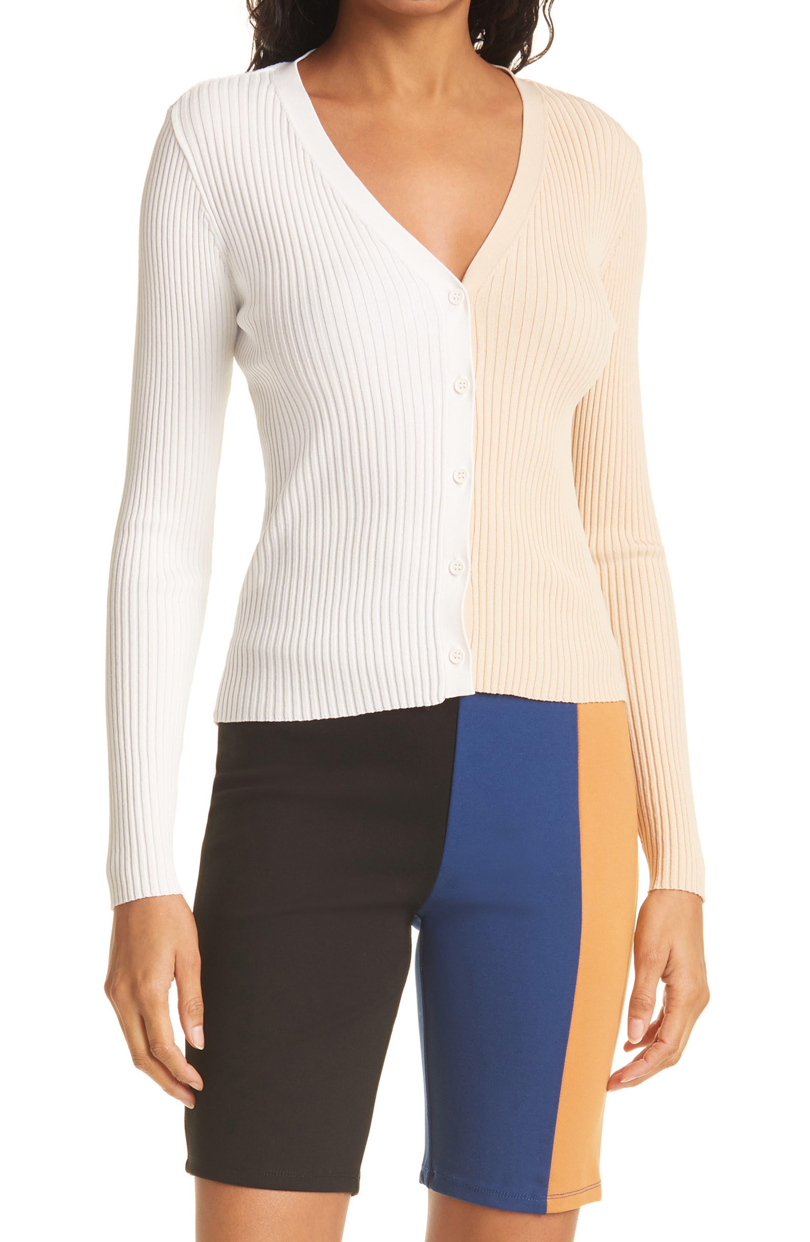 STAUD Cargo Colorblock Sweater in Biscotti/White at Nordstrom, Size Small