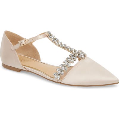 Jewel Badgley Mischka Maury Embellished T-Strap Flat, Metallic