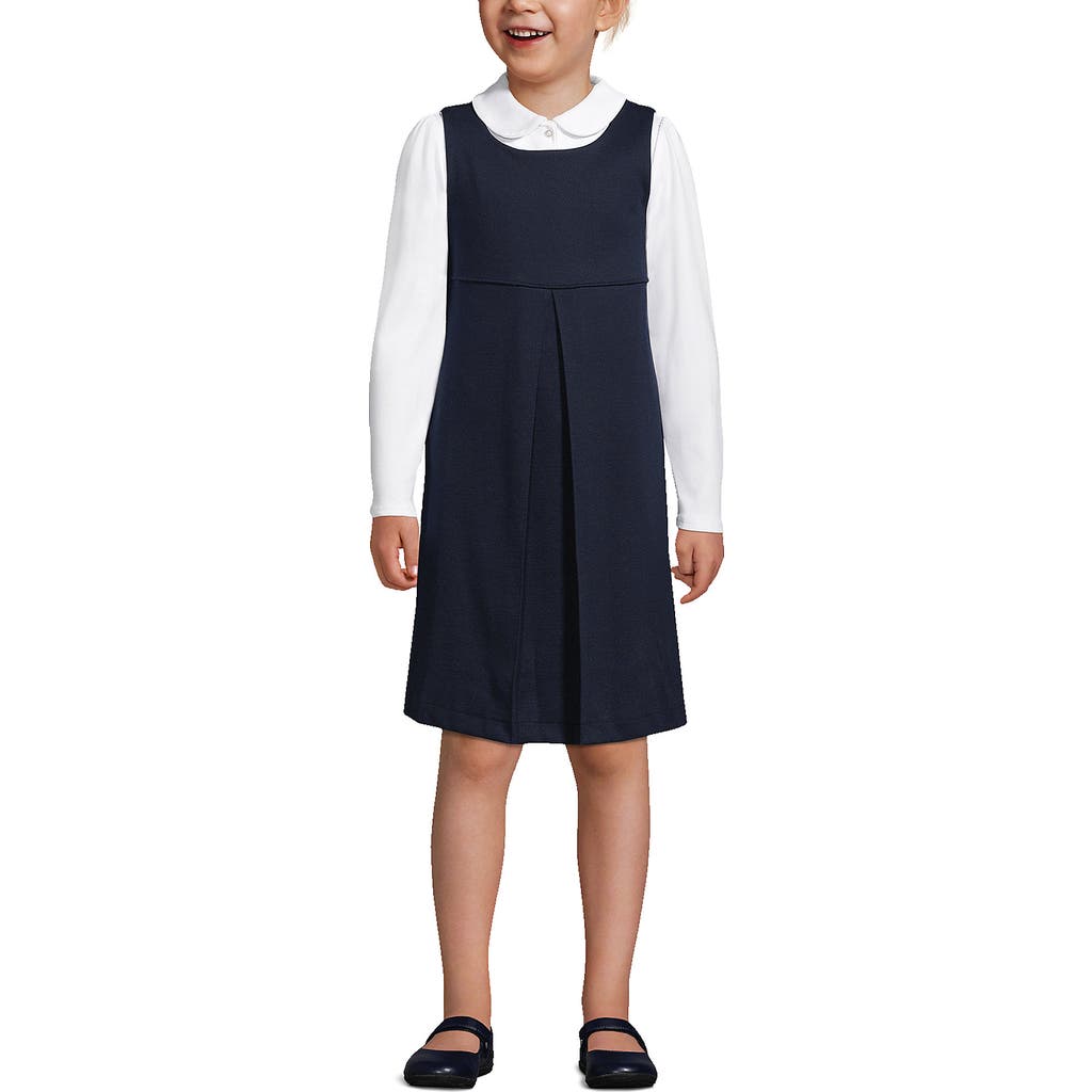 Lands' End Girls Ponte Pleat Jumper In Classic Navy