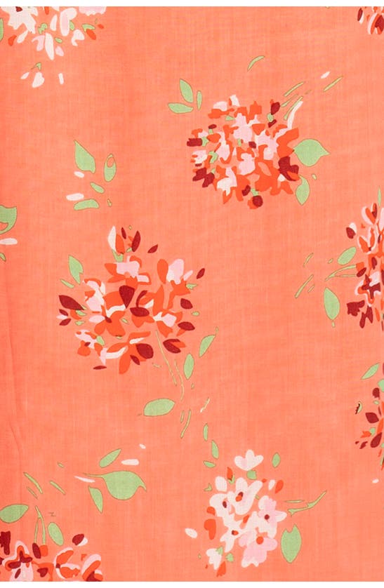 Seraphine Flutter Sleeve Faux Wrap Maternity Dress In Coral Print