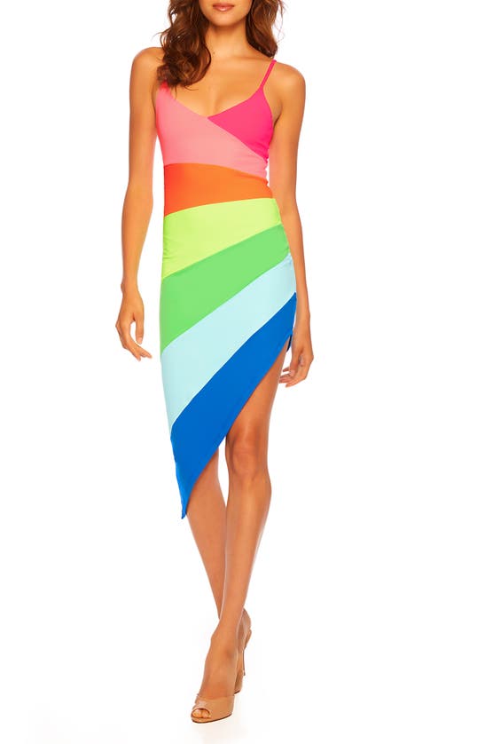 Shop Susana Monaco Colorblock Asymmetric Body-con Dress In Rainbow