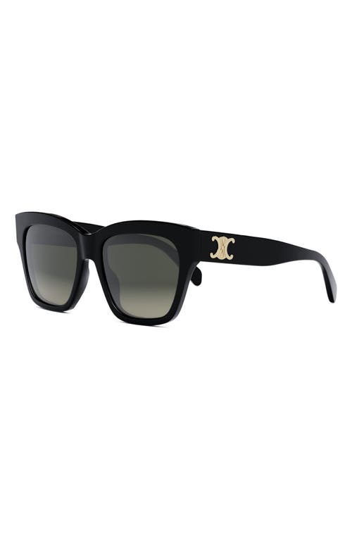 Celine Triomphe 55mm Round Sunglasses In Shiny Black/gradient Brown
