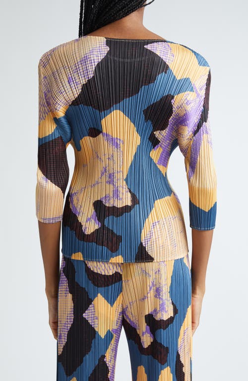 ISSEY MIYAKE PLEATS PLEASE ISSEY MIYAKE METEORITE PRINT PLEATED THREE-QUARTER SLEEVE TOP 