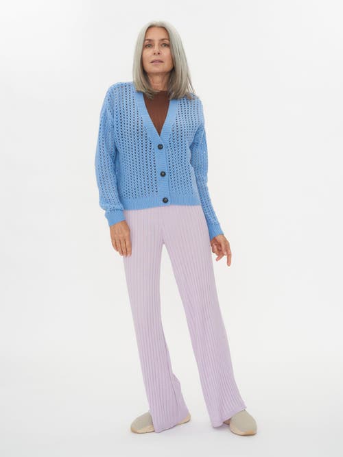 Gobi Mongolian Cashmere Ajour Knit Cardigan In Airy Blue