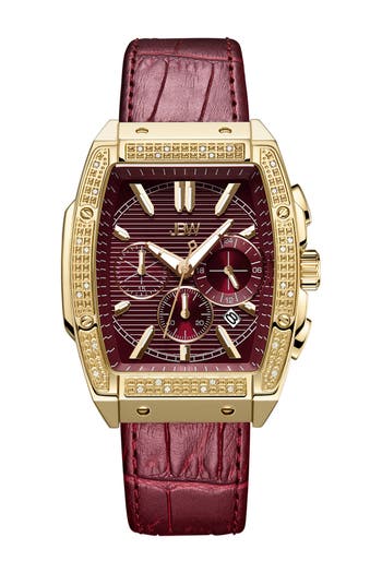 Jbw Echelon Diamond Chronograph Croc Embossed Leather Strap Watch, 41mm In Maroon