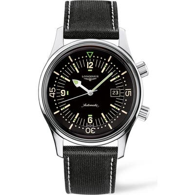 Longines Heritage Legend Diver Automatic Synthetic Strap Watch, 42Mm