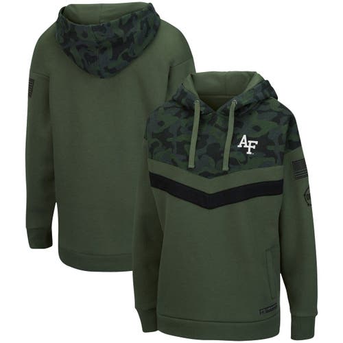 Women's Colosseum Olive/Camo Air Force Falcons OHT Military Appreciation Extraction Chevron Pullover Hoodie