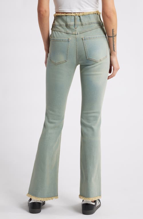 Shop Ptcl Star High Waist Raw Hem Bootcut Jeans In Light Blue