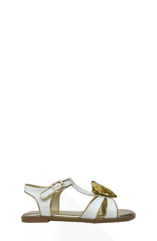 Yosi Samra Girl's Miss Butterfly Sandal, Toddler/kids In White/ Gold