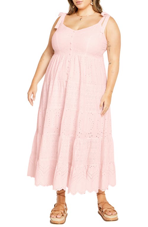 Shop City Chic Allegra Eyelet Embroidered Maxi Dress In Soft Pink