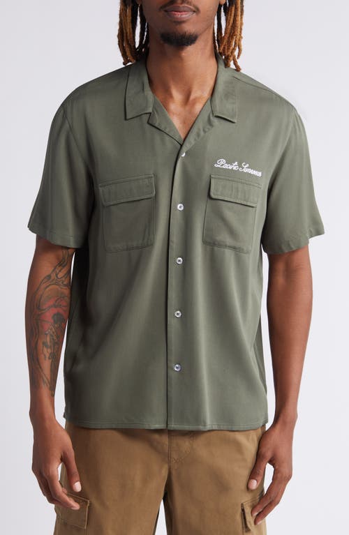 Shop Pacsun Logo Embroidered Camp Shirt In Grape Leaf