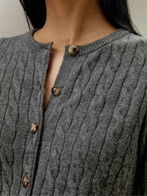 Shop Lilysilk Cable-knit Cashmere Crewneck Cardigan In Medium Gray