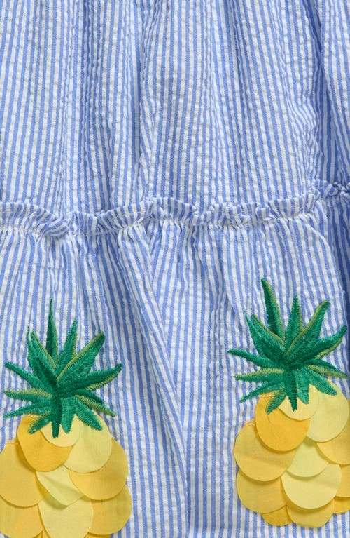 Shop Mini Boden Kids' Stripe Pineapple Appliqué Cotton Skirt In Ivory/surf Blue Pineapples