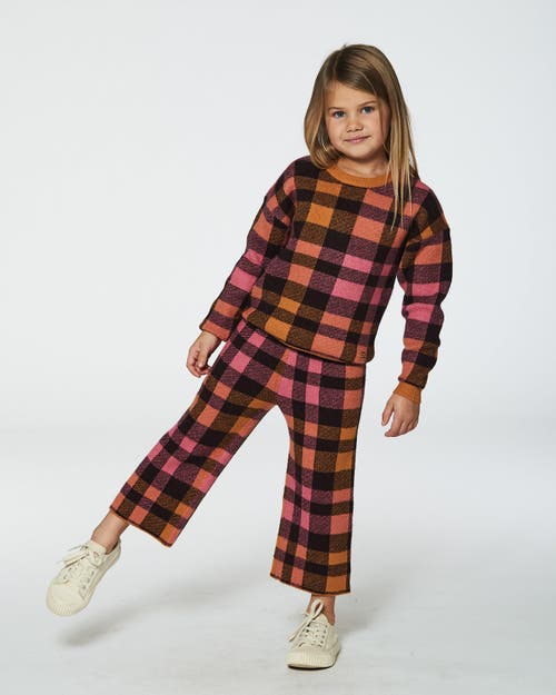 Shop Deux Par Deux Girl's Cropped Wide Leg Pant Plaid Magenta And Brown In Plaid Pink & Brown