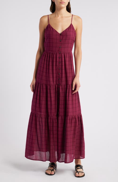 Treasure & Bond Front Button Tiered Maxi Dress In Fuschia Plaid