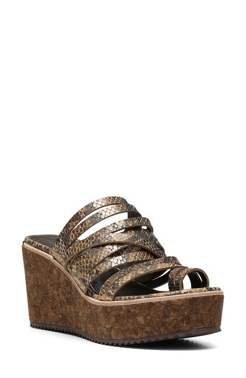 Donald Pliner Ithaca Snake Embossed Strappy Wedge Sandal in Light Bronze