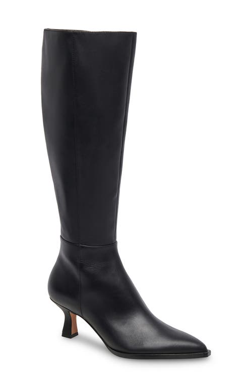 Auggie Pointed Toe Knee High Boot in Black Dritan Leather
