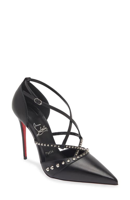 Shop Christian Louboutin Tatooshka Spike Pointed Toe Pump In Black/sv/lin Black