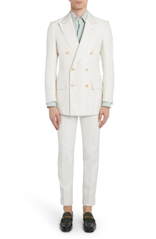 Shop Tom Ford Attitucus Double Breasted Cotton & Silk Sport Coat In Ivory