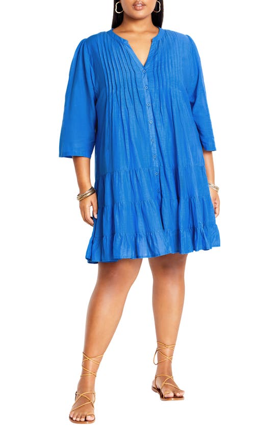 City Chic Milly Button-up Minidress In Blue