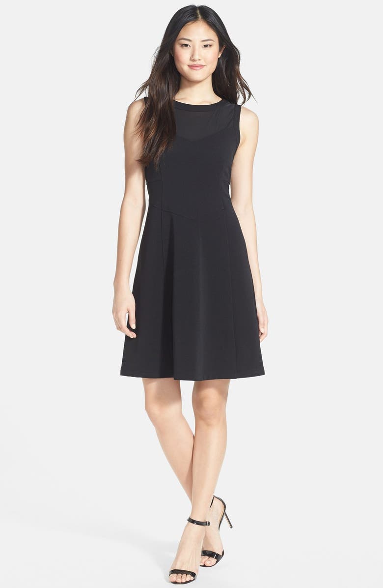 Halogen® Sheer Yoke Fit & Flare Dress | Nordstrom