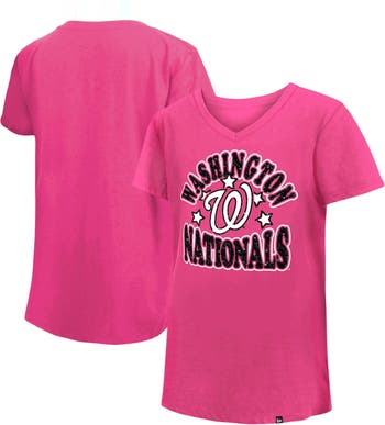 New Era Girl's Youth New Era Pink Washington Nationals Jersey Stars V-Neck  T-Shirt