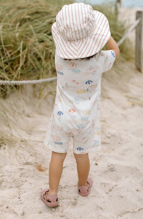 Shop Pehr Beach Print Organic Cotton Romper In Surf