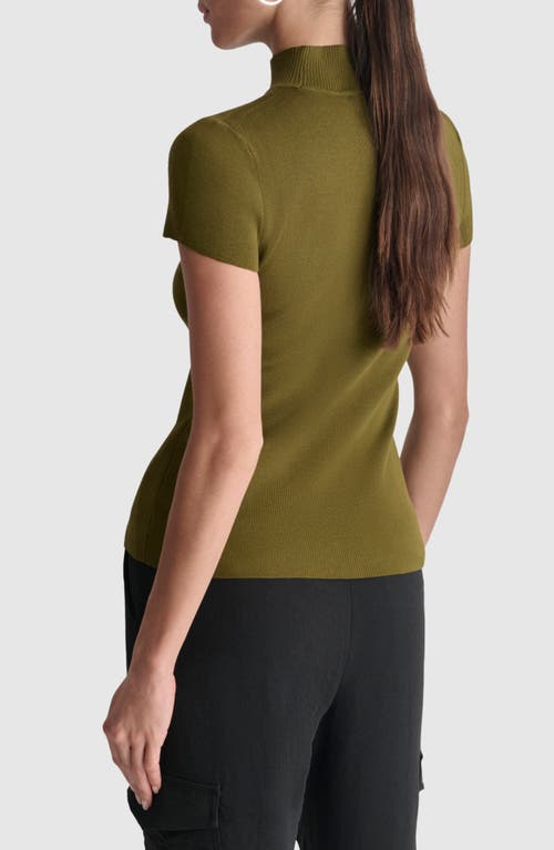 Shop Dkny Short Sleeve Mock Neck Knit Top In Dark Olive