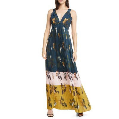 Ted Baker London Savanna Pleated Maxi Dress, (fits like 00 US) - Blue