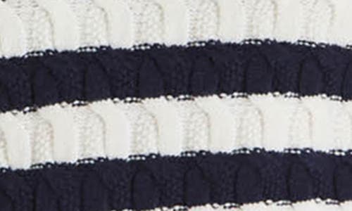 Blu Pepper Stripe Cable Knit Crop Sweater In Navy